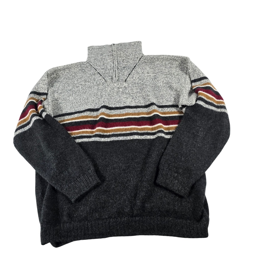Gamboa Mens Alpaca Wool Quarter Zip Sweater Striped Gray Colorblock Peru 13550